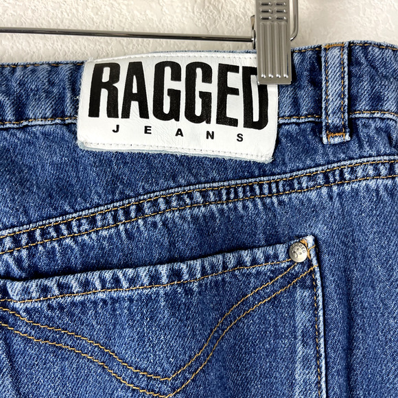 Ragged Priest Mom Jeans Womens 36 Blue Patchwork Frayed Boho Urban Streetwear - Picture 8 of 14